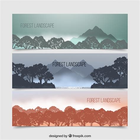 Free Vector Nature Banners Set With Landscape Silhouettes