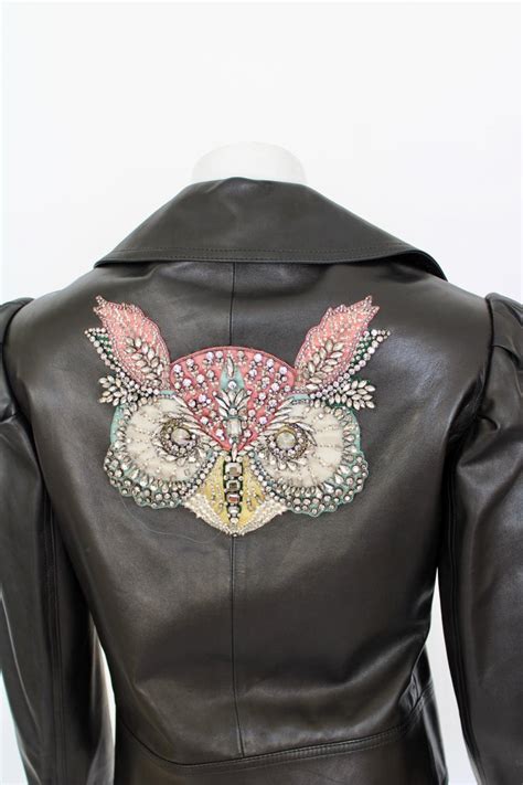 Gucci Leather Jacket With Embroideredcrystal Owl Design For Sale At