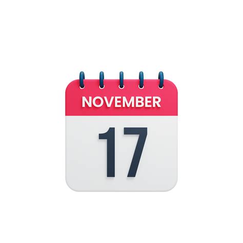 Free November Realistic Calendar Icon 3d Rendered Date November 17