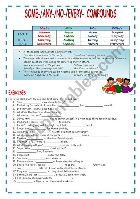 Some Any No Every Compounds Esl Worksheet By Neusferris In