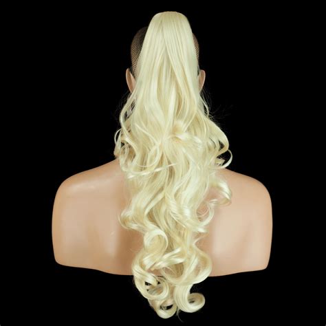 Ponytail Clip In Hair Extensions Lightest Blonde 60 Reversible Claw