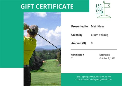 Golf T Certificate Editable Template Printable Personalized Golf