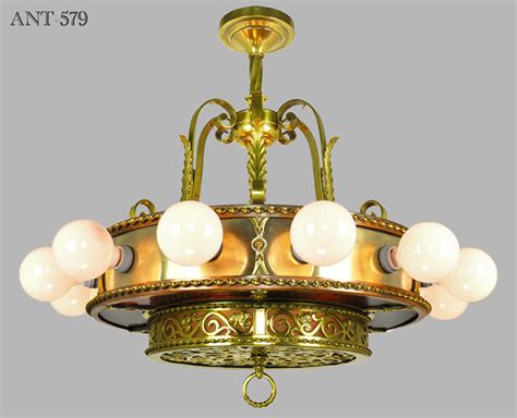 2 lt brass pan fixture w/ irridecent acid etched shades, c. Vintage Hardware & Lighting - Antique Bare Bulb 18 Light ...