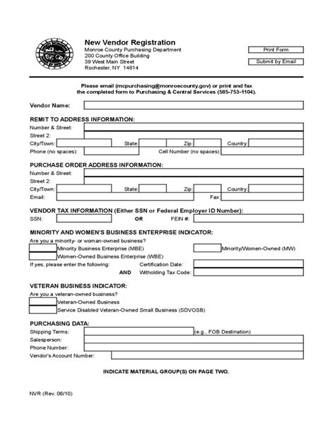 Borrower/loan recipient, day care, fire company, grantee or grant recipient, government entities. New Vendor Registration - Monroe Free Download