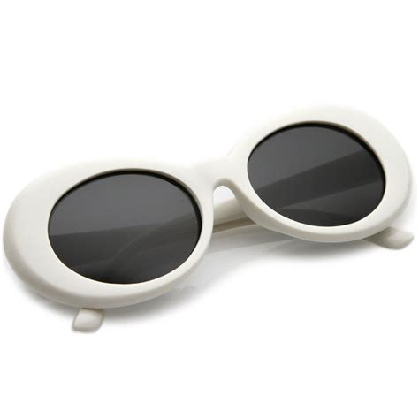 Retro White Oval Sunglasses With Tapered Arms Colored Round Lens 51mm