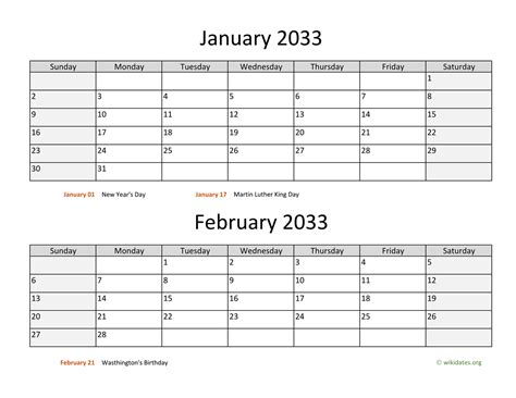 Printable Bi Monthly 2033 Calendar