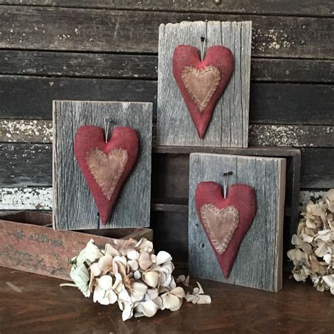 Primitive Valentine Heart Barn Wood Folk Art By Rockriverstitches