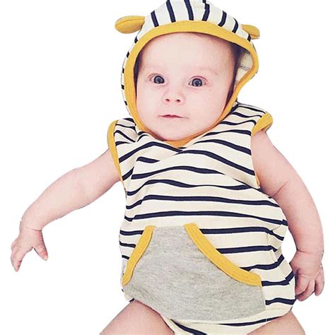 Baby Boys Clothing Infant Baby Boy Striped Hooded T Shirt Tops Shorts