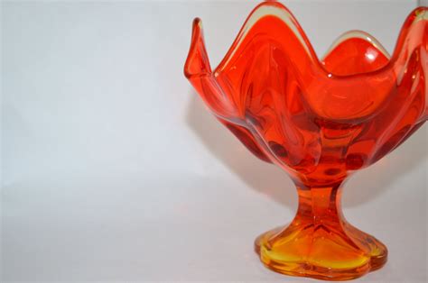 Vintage Viking Orange Amberina Art Glass Pedestal Compote