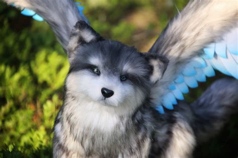 Realistic Winged Wolf Plush Fantasy Wolf Pup Plushie Etsy