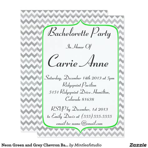 Neon Green And Grey Chevron Bachelorette Party Invitation Zazzle Bachelorette Party