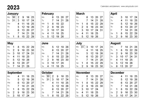 2023 Calendar With Weeks