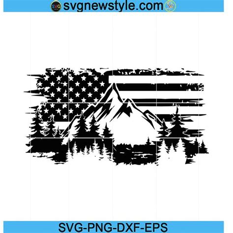American flag Svg, Mountain Svg, Camping Svg, Landscape Svg, Trees and