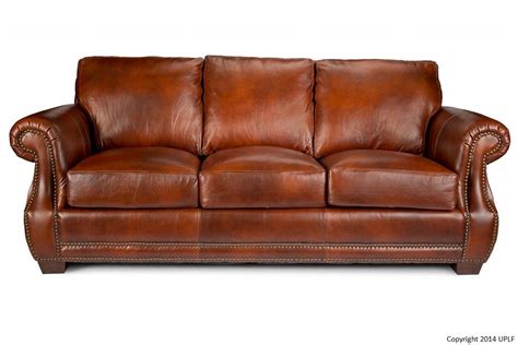 Traditional Top Grain Leather Sofa With Nailhead Trim By Usa Premium