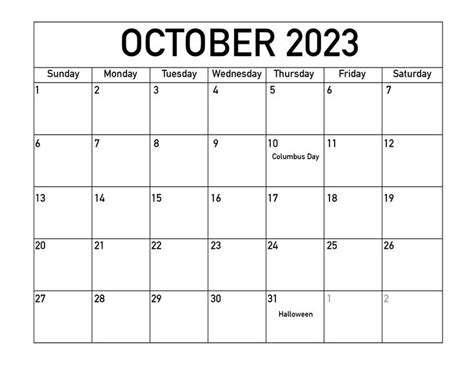 Free Printable October 2023 Calendar With Holidays Templates October