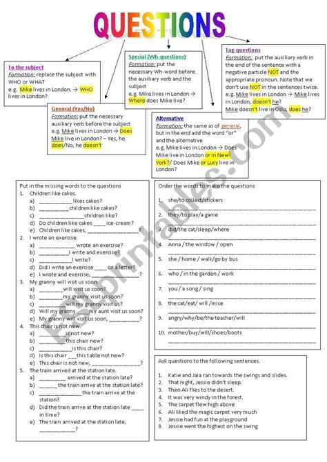 Three Types Of Questions Worksheet Types Of Questions Esl Worksheet