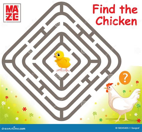 Funny Vector Maze Game With Cartoon Chicken Stock Vector Illustration