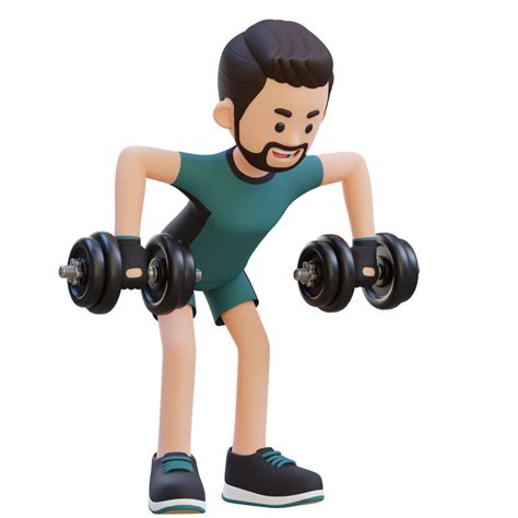 3d sportsman character performing rear delt rows with dumbbells 26469039 png