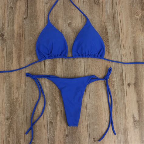 Summer Sexy Solid Mirco Bikini Sets Women Tie Side G String Thong
