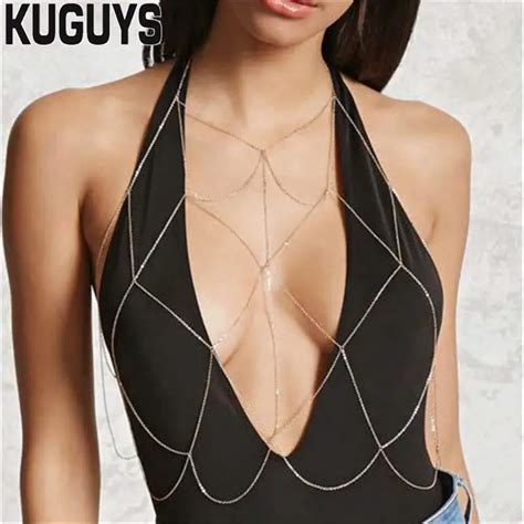 Kuguys Trendy Sexy Gold Silver Beach Backless Breast Chains Women