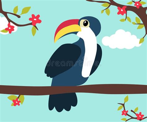 Cute Cartoon Toucan Sitting On A Branch Find 5 Differences With