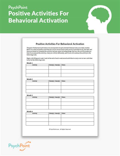 Positive Activities For Behavioral Activation Worksheet Psychpoint