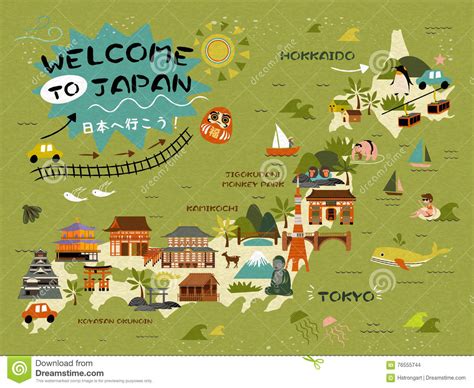 Japan Travel Map Stock Vector Illustration Of Asia Island 76555744