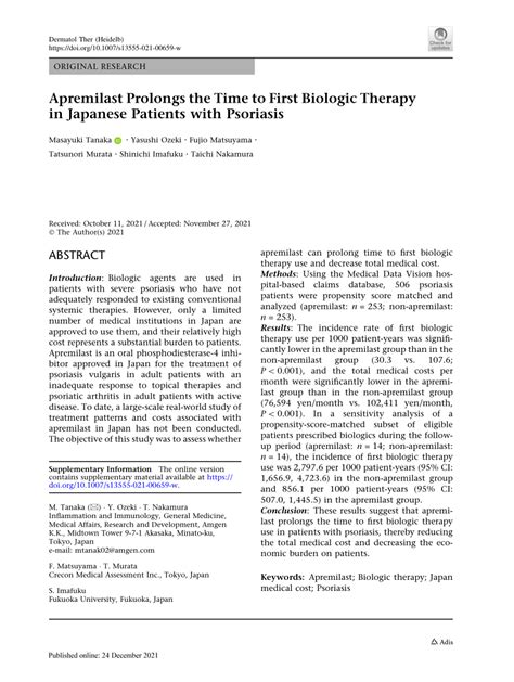 Pdf Apremilast Prolongs The Time To First Biologic Therapy In