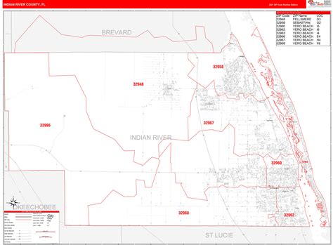 Indian River County, FL Zip Code Wall Map Red Line Style by MarketMAPS