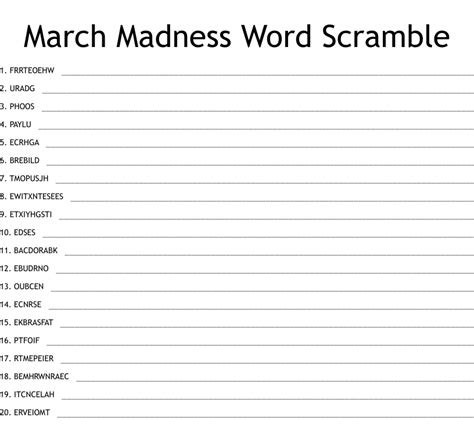 March Madness Word Scramble Wordmint