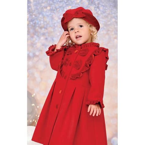 Sarah Louise Girls Red Wool Coat With Hat