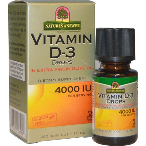 100 мкг или 4000 ме. Nature's Answer, Vitamin D-3 Drops, 4,000 IU, 0.5 fl oz ...