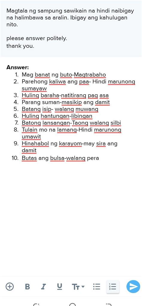 Magtala Ng Sampung Sawikain Na Hindi Naibigay Na Halimbawa Sa Aralin