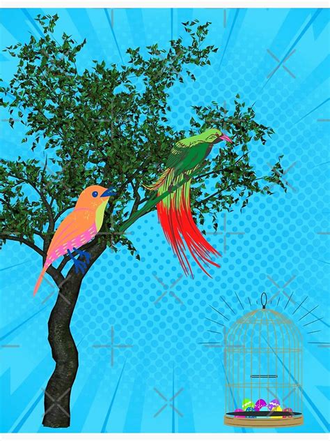 Two Love Birds In Paradise Watching Over Eggs Wall Art Poster For