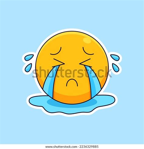 Crying Face Emoticon Tear Droplet Puddle Stock Vector Royalty Free