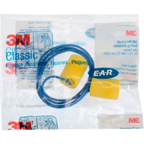 3m E A R Classic Earplugs With Cord 311 1101 Poly Bag 200 Pairbox