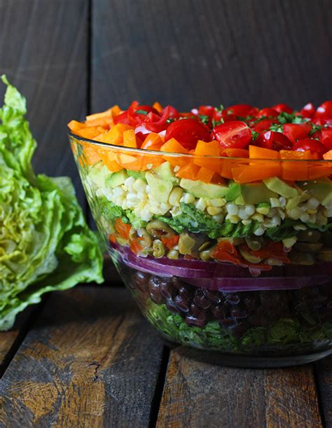 Healthy salad must include green leafy vegetables, fruits, veggies, low carb food, and grains like quinoa. Seven Layer Salad with Creamy Salsa Vinaigrette ...