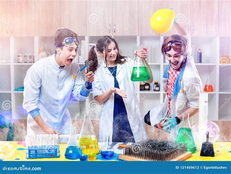 Excited Scientists In Lab Stock Photo Image Of Equipment 121469612