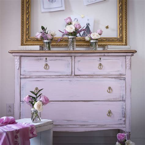 Shabby Chic Pale Pink White And Gold Dresser Painted With Eco Friendly