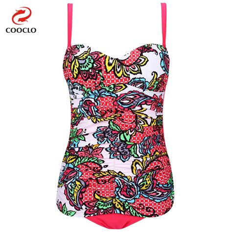 Cooclo Floral Print One Piece Swimsuit Padded Push Up Swimwear Women