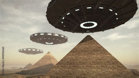 Illustrazione Stock Ufos Above Egypt Pyramids Adobe Stock