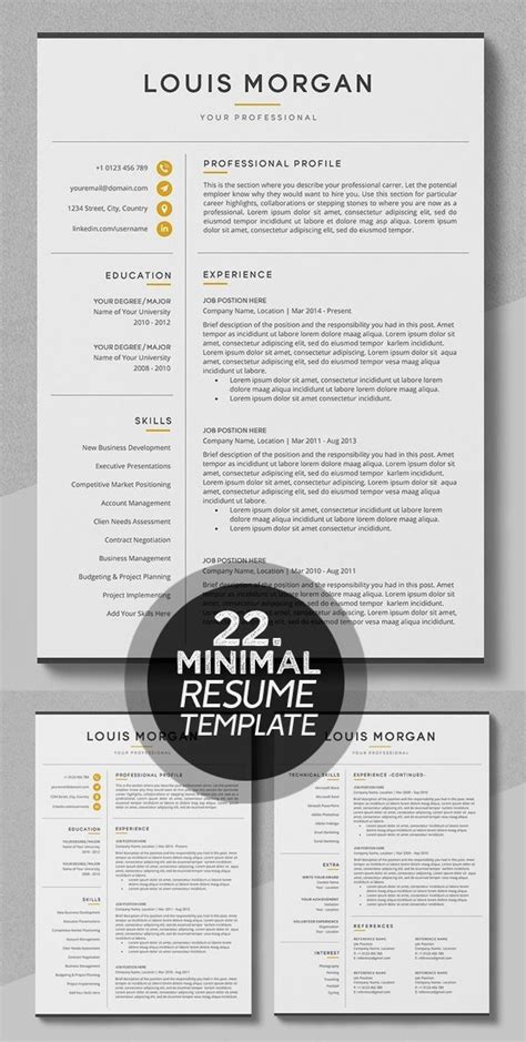 25 Best Minimalism Resume Templates 2018 Design Graphic Design