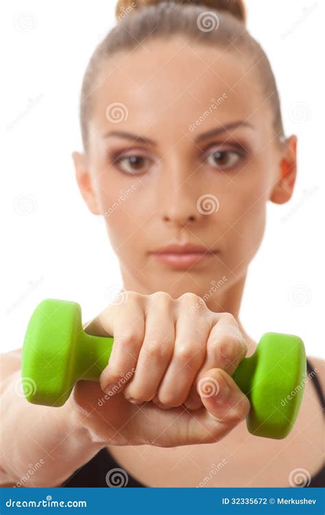 Woman Doing Fitness Exercise Stock Photo Image Of Dumbbell Happy