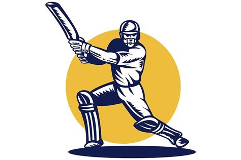 Cricket Sports Batsman Batting Front In 2021 Retro Illustration