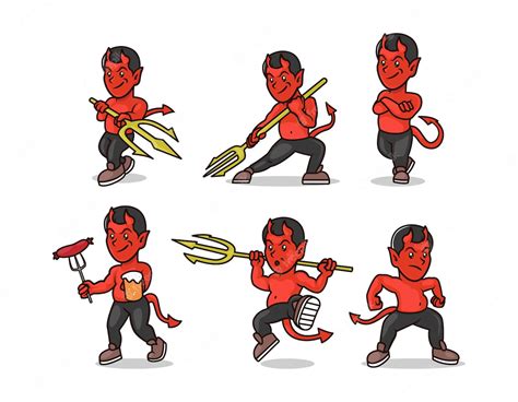 Premium Vector Set Of Devil Satan Lucifer Mascot Design Illustration