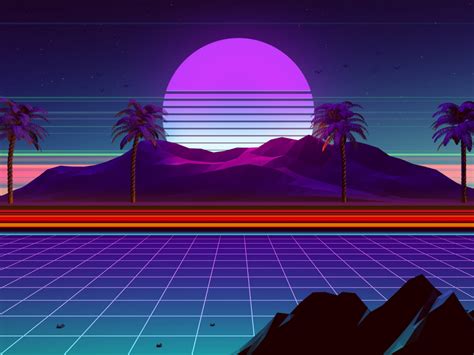 Desktop wallpaper palm trees, neon artwork, sun rays, 80s art, hd image