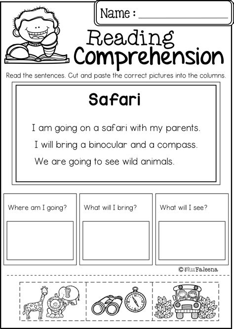 Reading Comprehension Cut And Paste Set 1 Kindergarten Reading
