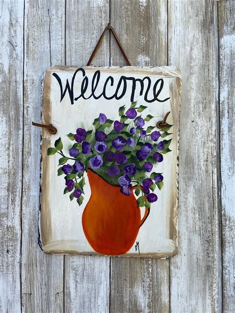 Garden Plaque Hand Painted Slate Welcome Sign Welcome Sign Garden
