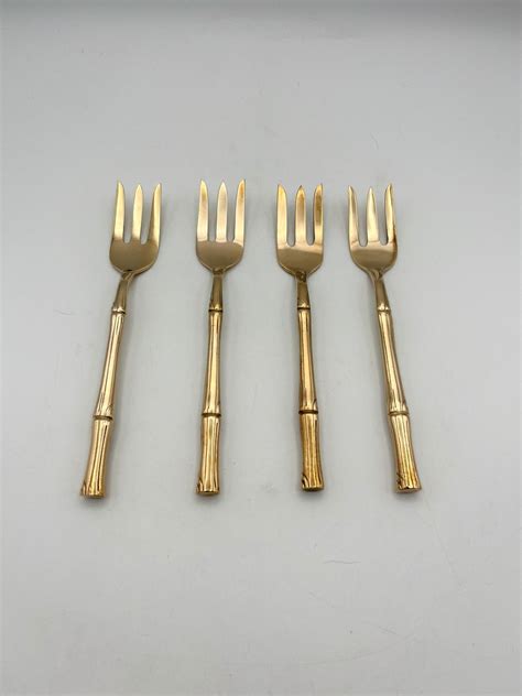 Vintage Wallace Bamboo Gold Plated Cocktail Forks Set Of Four Each 65 Long Etsy