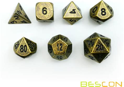 Bescon Ancient Brass Solid Metal Polyhedral Dandd Dice Set Of 7 Antique